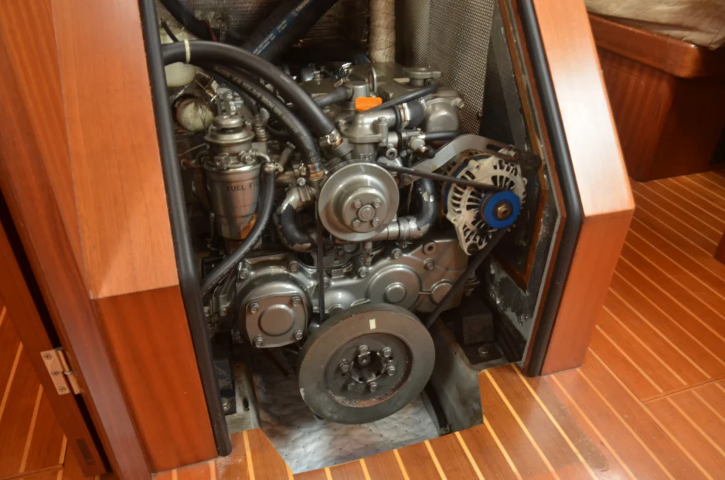 Photo of the well maintained engine inside the "Ataraxis"